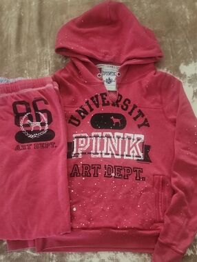 Y2K University Pink Art Dept. Hooded Swearshirt And Pants. Size: M/S